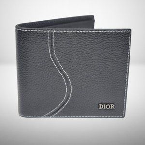 DIOR Saddle Bi-Fold Card Holder / Wallet in Black Grained Calfskin Marquetry